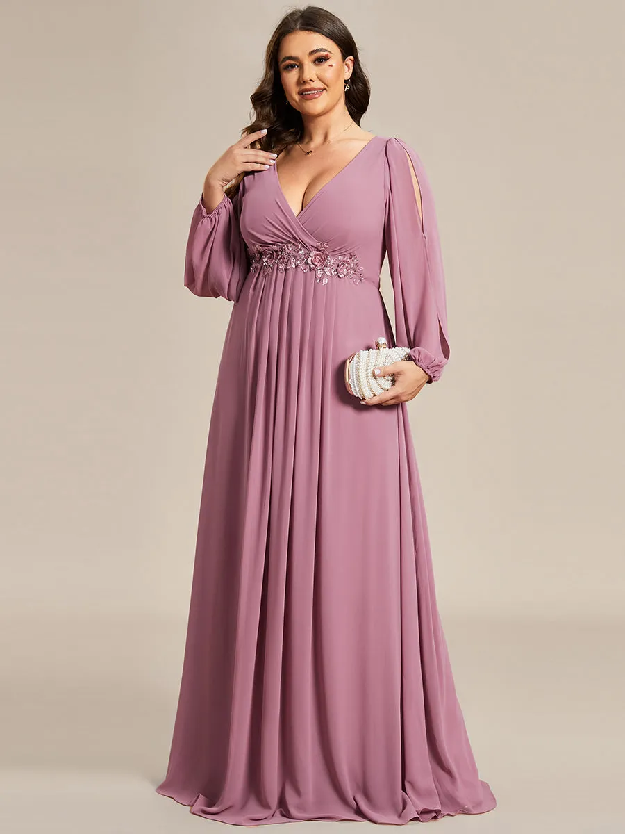 Wholesale Chiffon Plus Size Evening Dresses with Long Lantern Sleeves