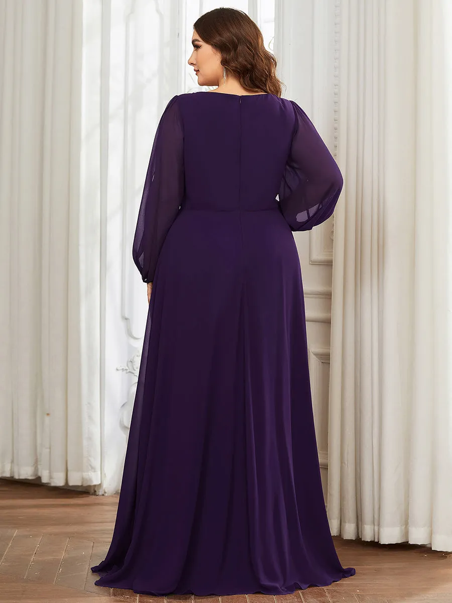 Wholesale Chiffon Plus Size Evening Dresses with Long Lantern Sleeves