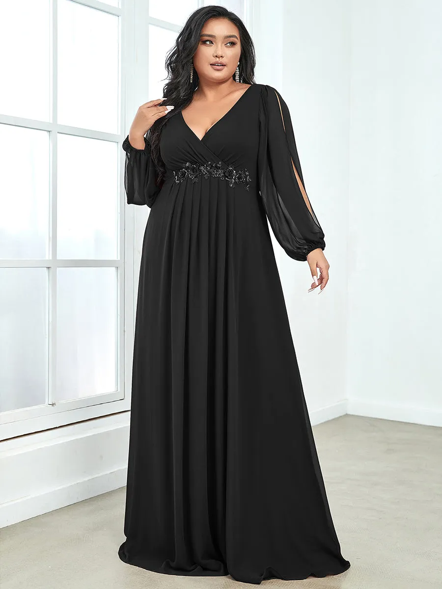 Wholesale Chiffon Plus Size Evening Dresses with Long Lantern Sleeves