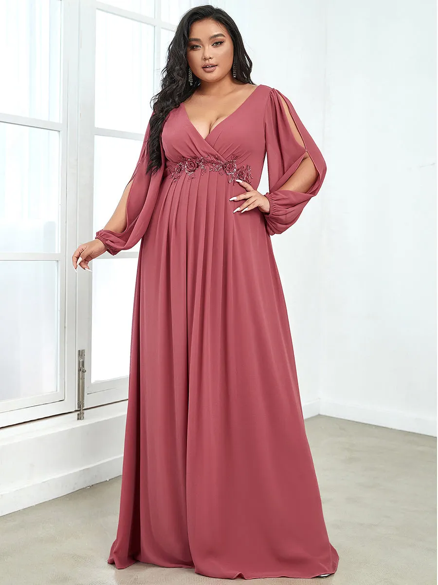 Wholesale Chiffon Plus Size Evening Dresses with Long Lantern Sleeves