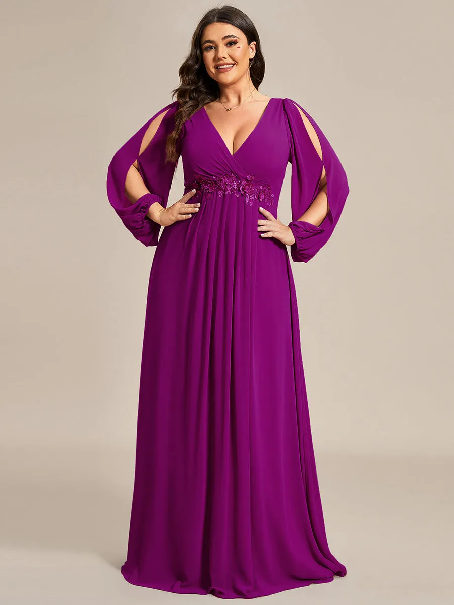 Wholesale Chiffon Plus Size Evening Dresses with Long Lantern Sleeves