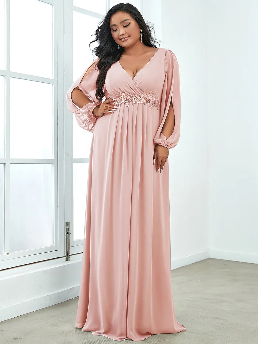 Wholesale Chiffon Plus Size Evening Dresses with Long Lantern Sleeves