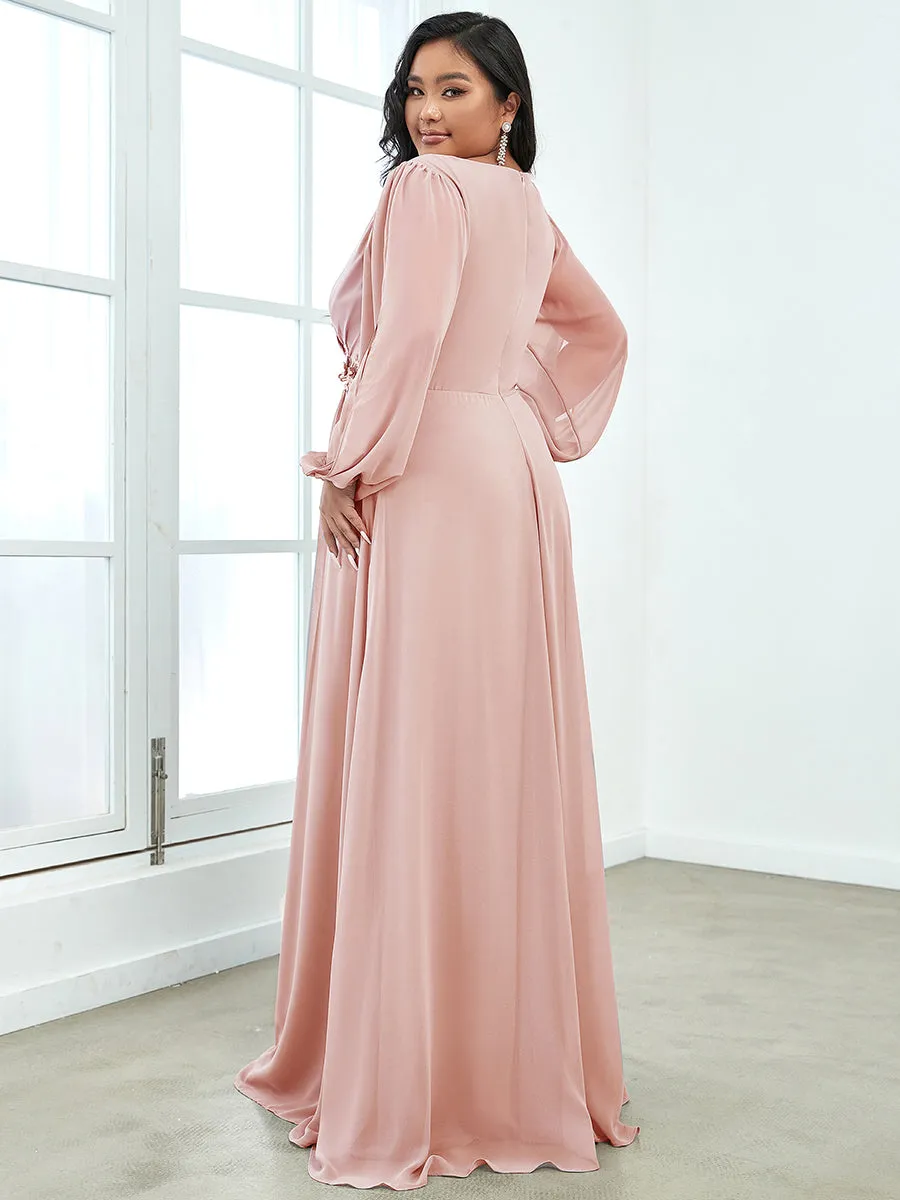 Wholesale Chiffon Plus Size Evening Dresses with Long Lantern Sleeves