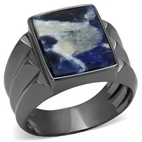 WildKlass Stainless Steel Ring IP Light Black (IP Gun) Men Semi-Precious Capri Blue