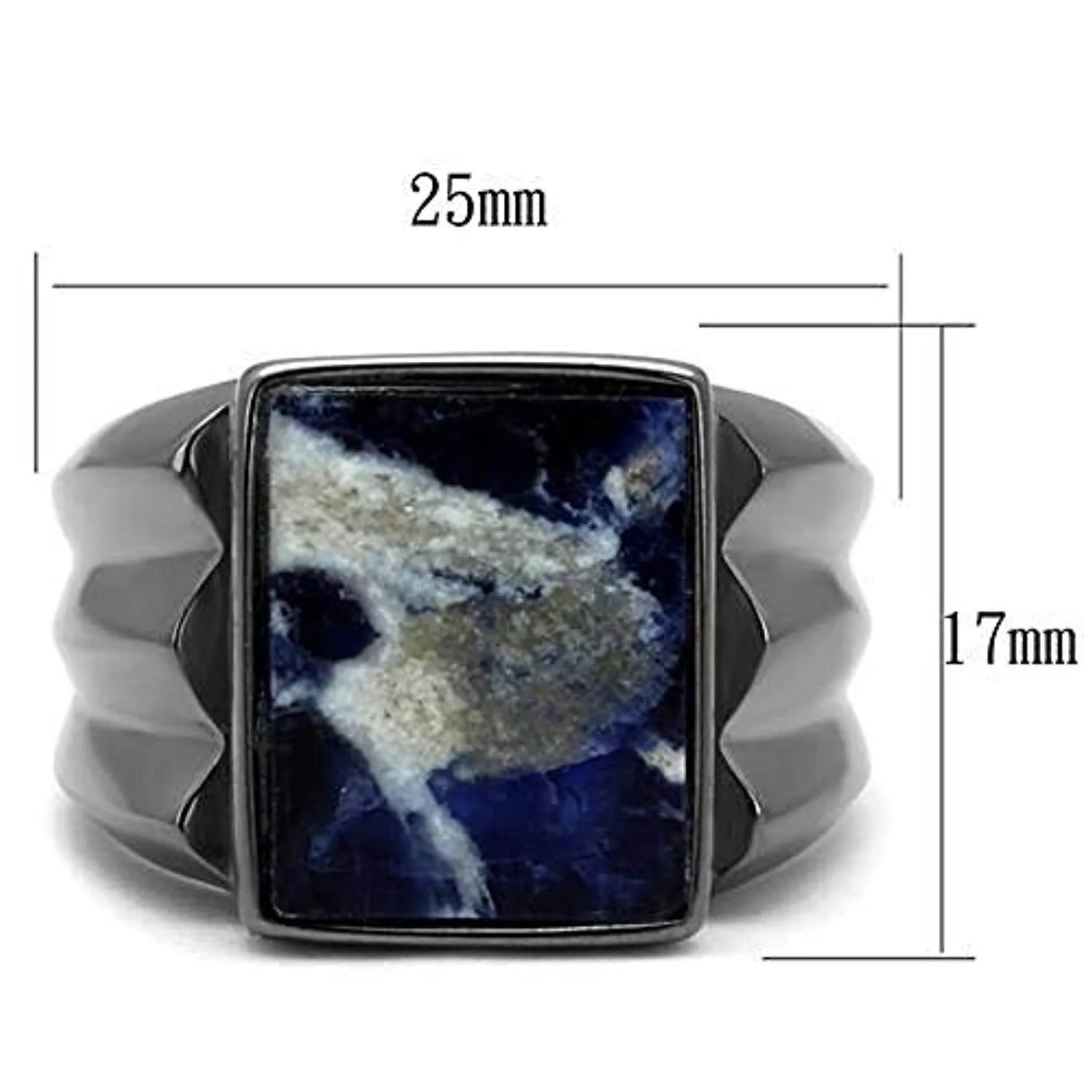 WildKlass Stainless Steel Ring IP Light Black (IP Gun) Men Semi-Precious Capri Blue