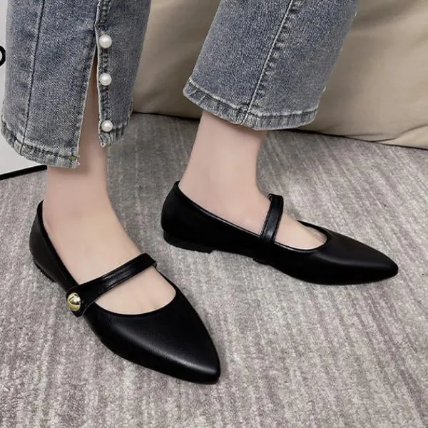 Women's Casual Pointed Toe Metal Buckle Slip-On Flats 96768528S